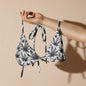 Black and white leaf print recycled string bikini top